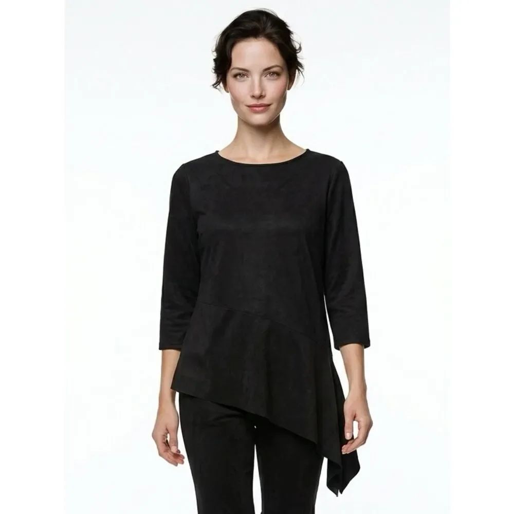 PECK & PECK | NEW! Black Faux Suede Asymmetrical Tunic Top Women’s Size Large